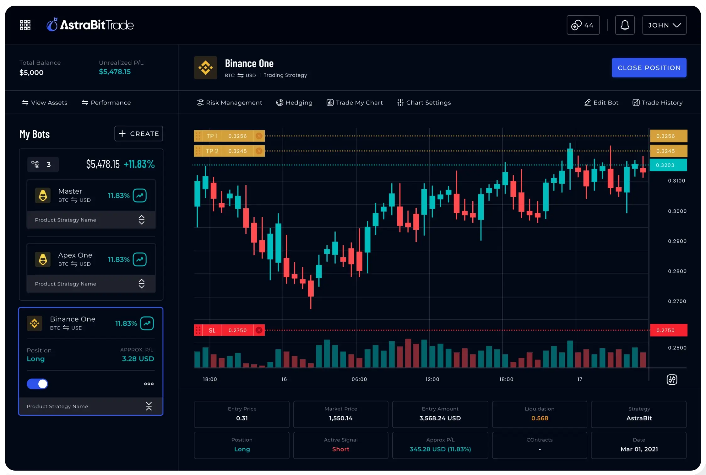 Trading Dashboard: View your crypto trading bots in real time. Adjust trade and risk settings.